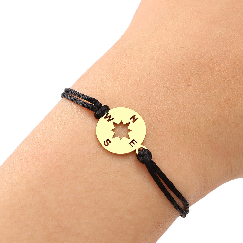Stainless Steel Maple Leaf Love Woven Bracelet Simple Black Rope Bracelet