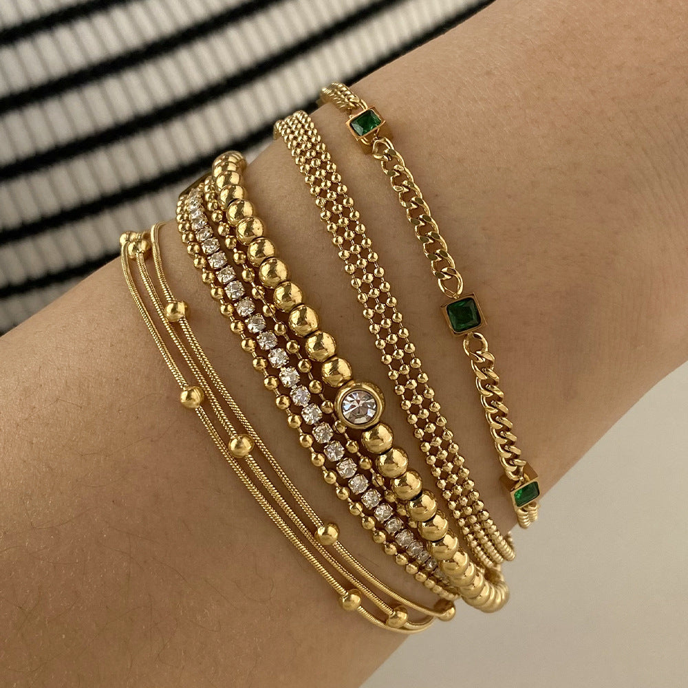 Fashion Stainless Steel Electroplated Small Golden Beads Multi-layer Twin Bracelet