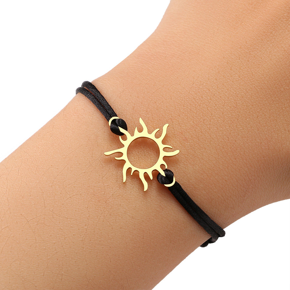 Stainless Steel Maple Leaf Love Woven Bracelet Simple Black Rope Bracelet