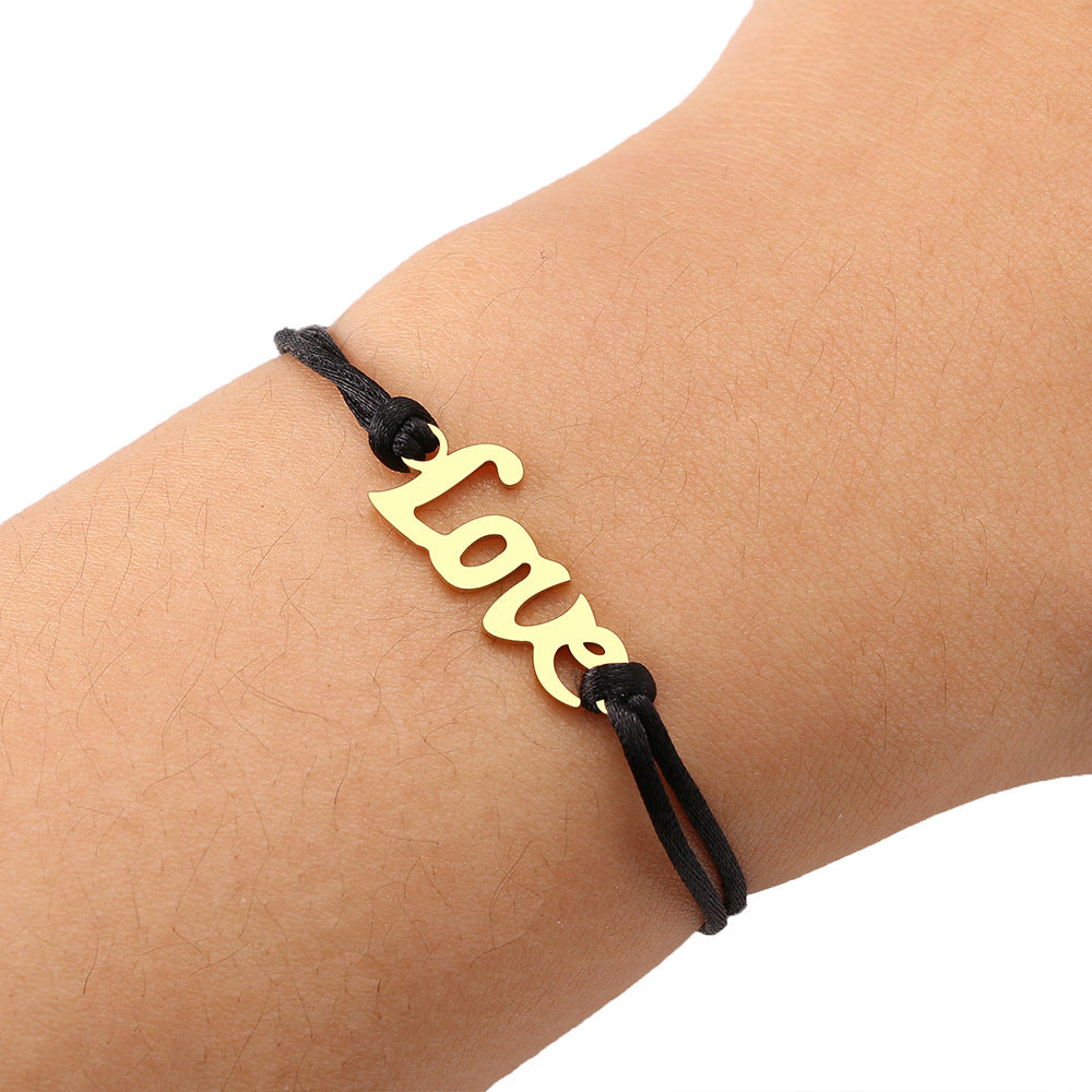 Stainless Steel Maple Leaf Love Woven Bracelet Simple Black Rope Bracelet