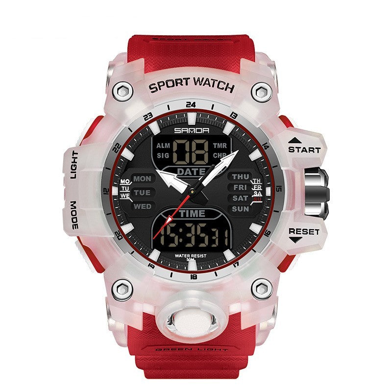 Sanda Green Light Photoelectric Multifunctional Waterproof Shockproof Transparent Watch