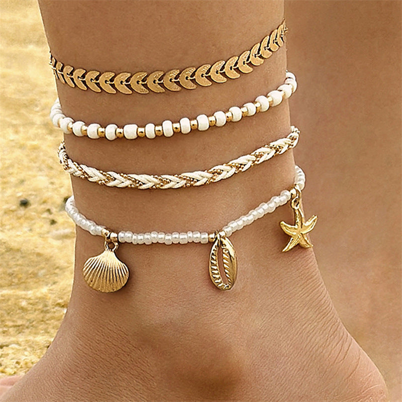 Bohemian Ocean Wind Starfish Shell Pearl Anklet