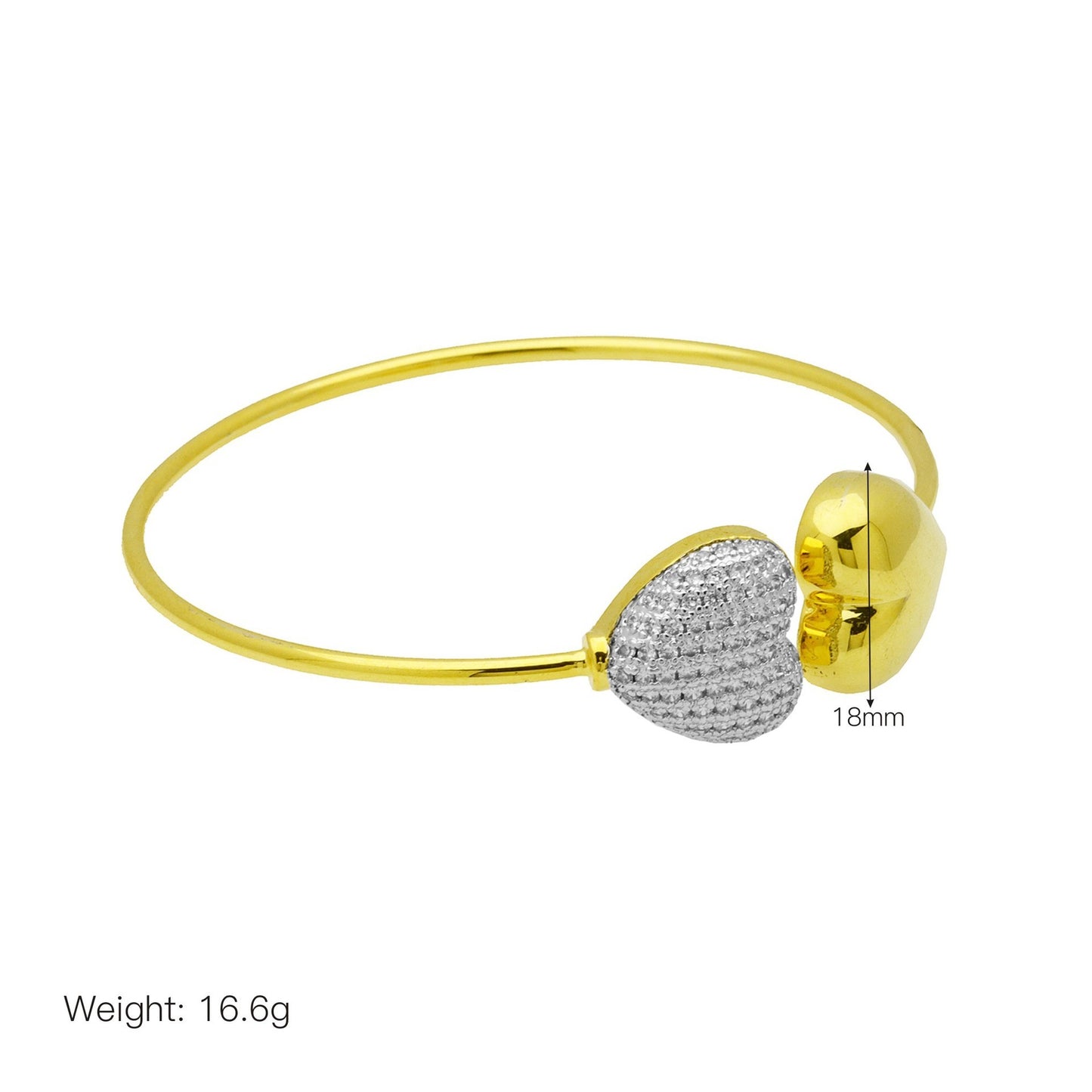 Stone Peach Heart Copper Plating 18K Gold Hollow Bracelet
