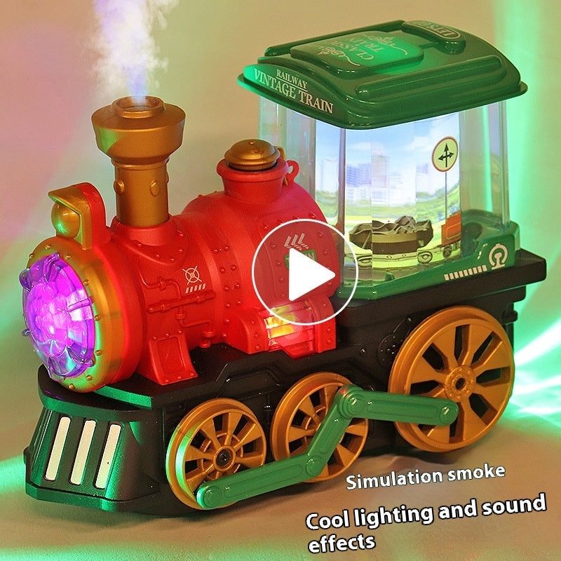 Retro Universal Walking Light Music Rotating Children's Toy Electric Steam Spray Train