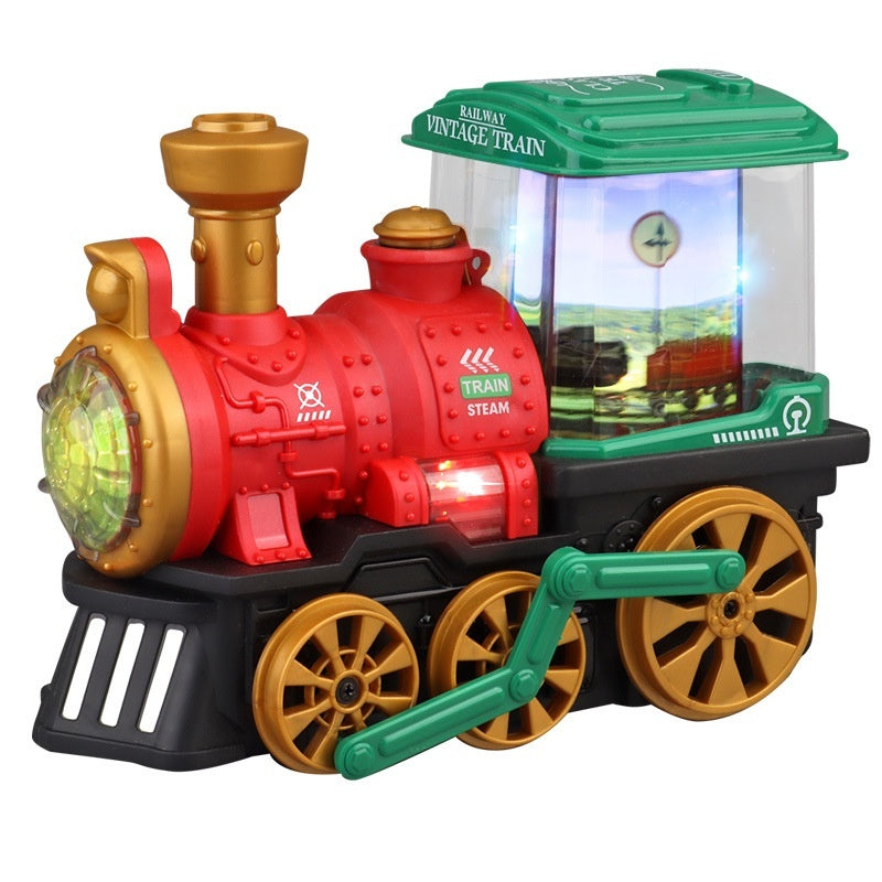 Retro Universal Walking Light Music Rotating Children's Toy Electric Steam Spray Train