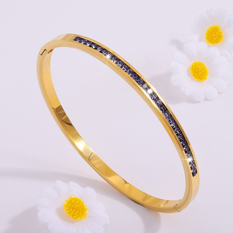 Titanium Steel Electroplated Diamond Silver Bracelet European And American Fashion Bracelet Ornament