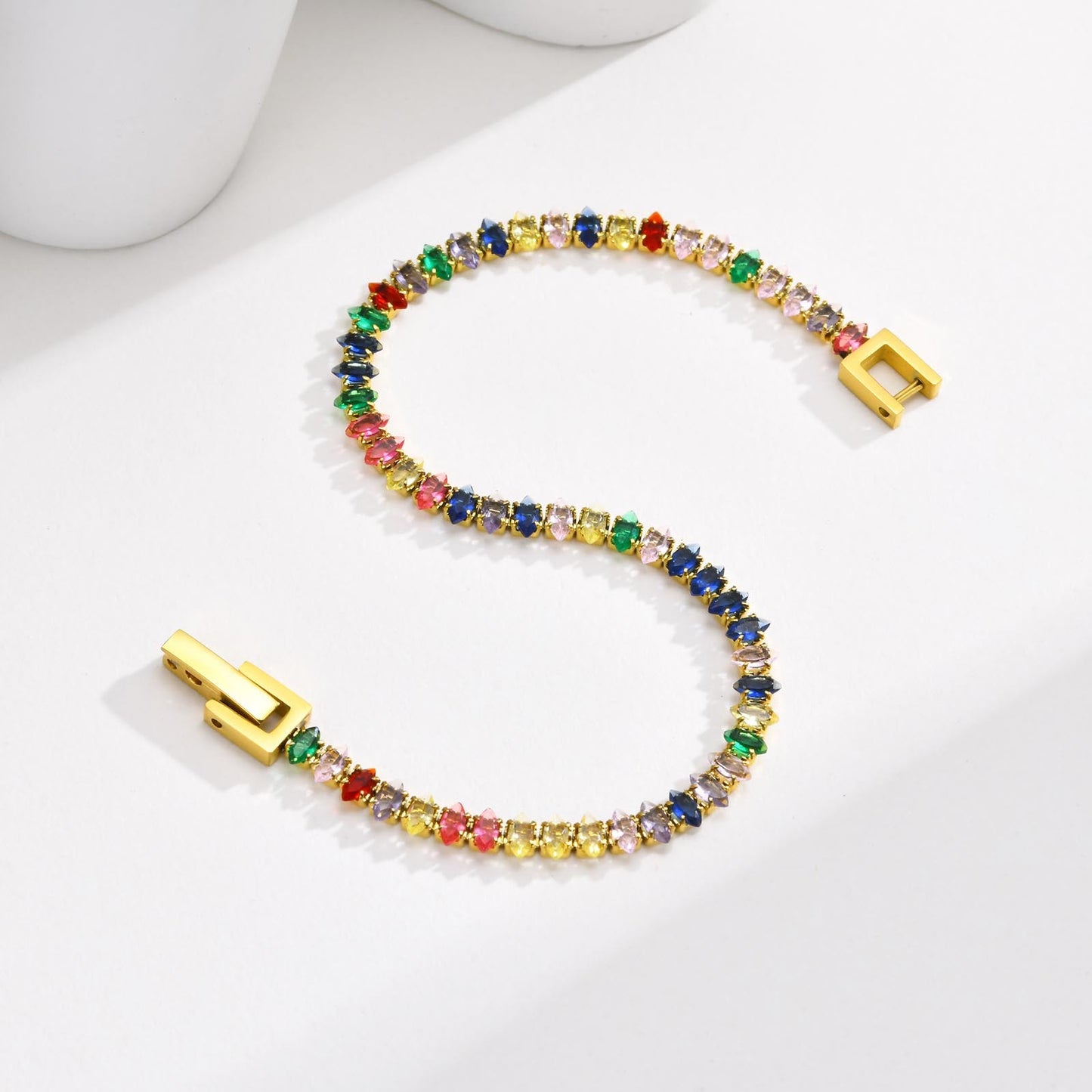 Women's Stainless Steel Rainbow Color Zircon Bracelet